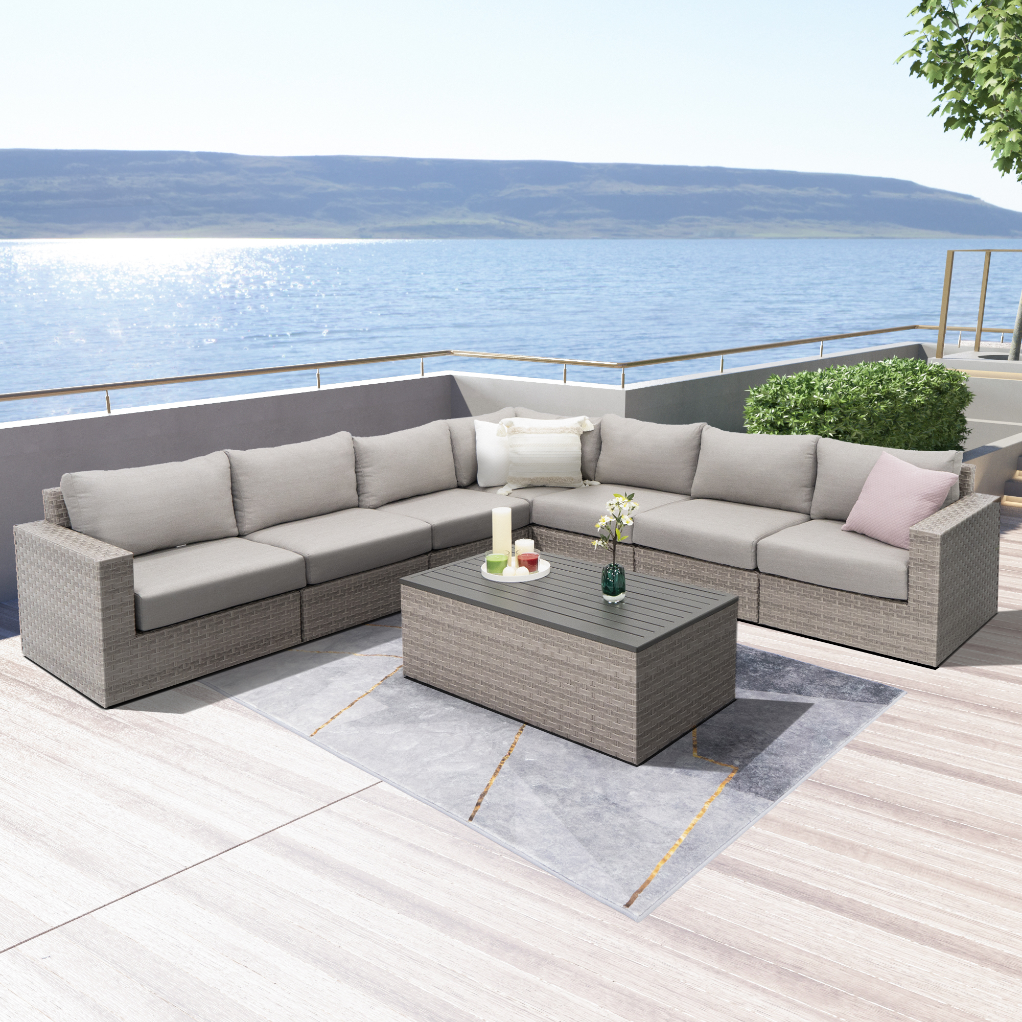 AVALON 8 Piece Wicker Patio Sectional-Baeryon Furniture
