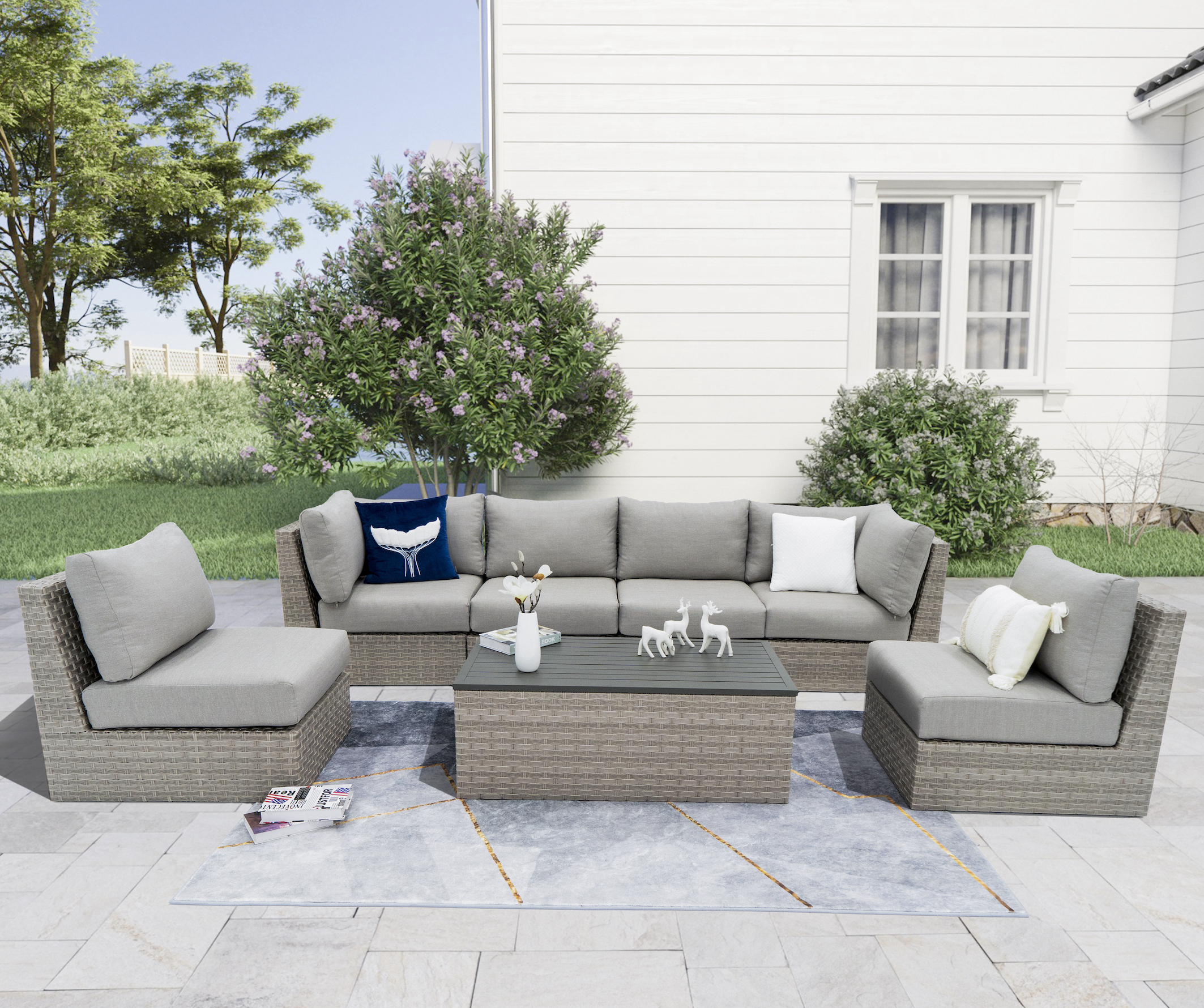 AVALON 7 Piece Outdoor Sofa With Armless Chairs-Baeryon Furniture