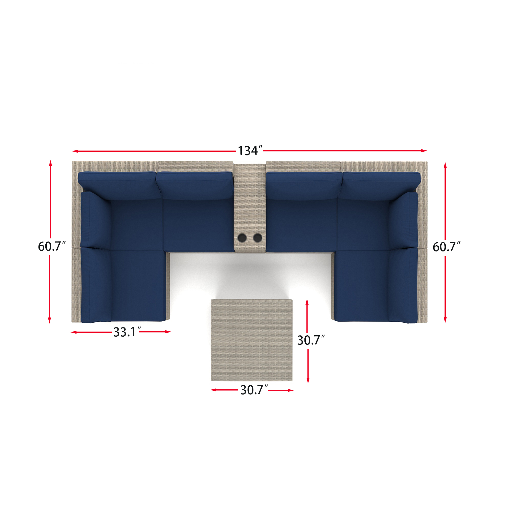 VENTURA 8 Piece U Shape Outdoor Sectional Sofa-Baeryon Furniture