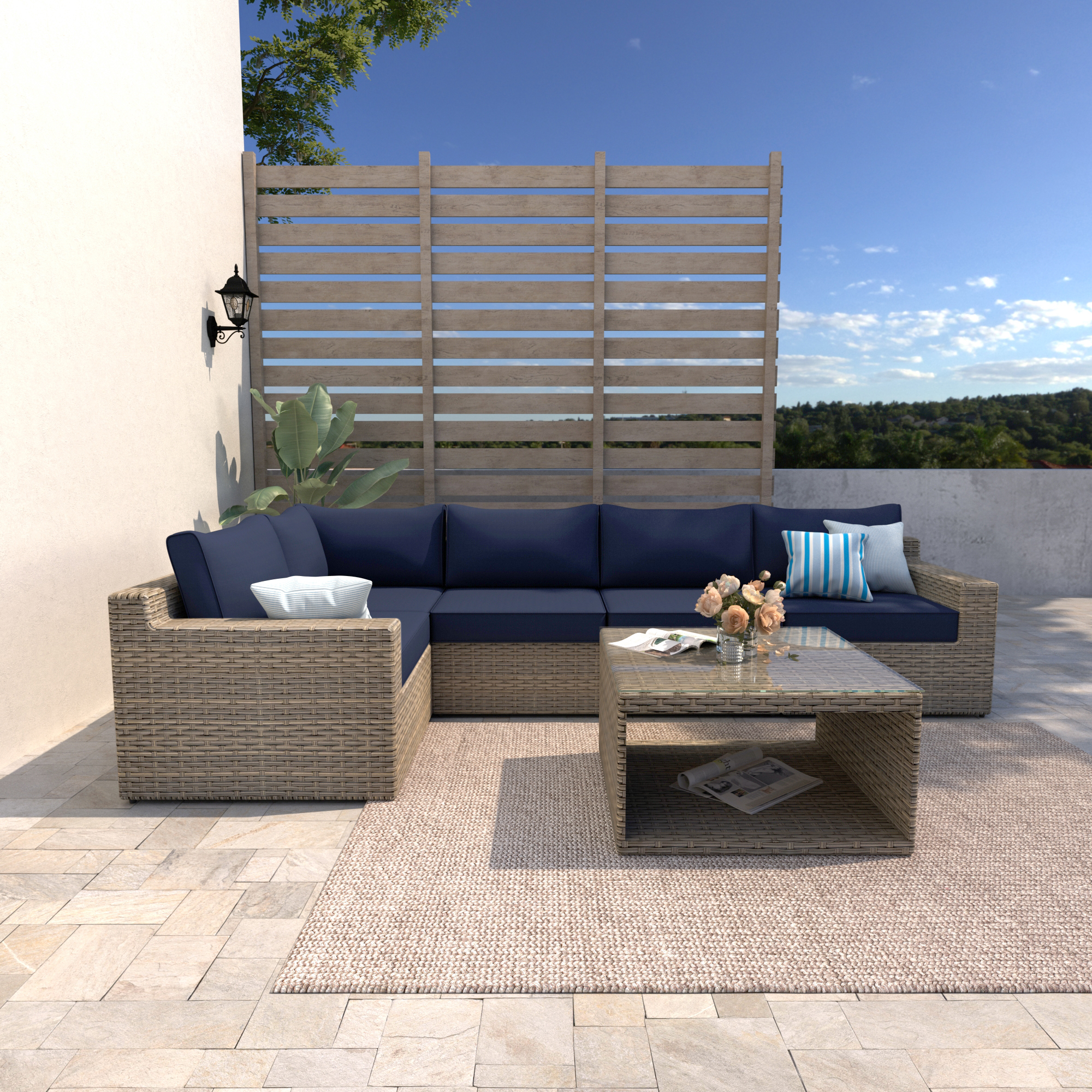 VENTURA 6 Piece Wicker Corner Sofa Set-Baeryon Furniture