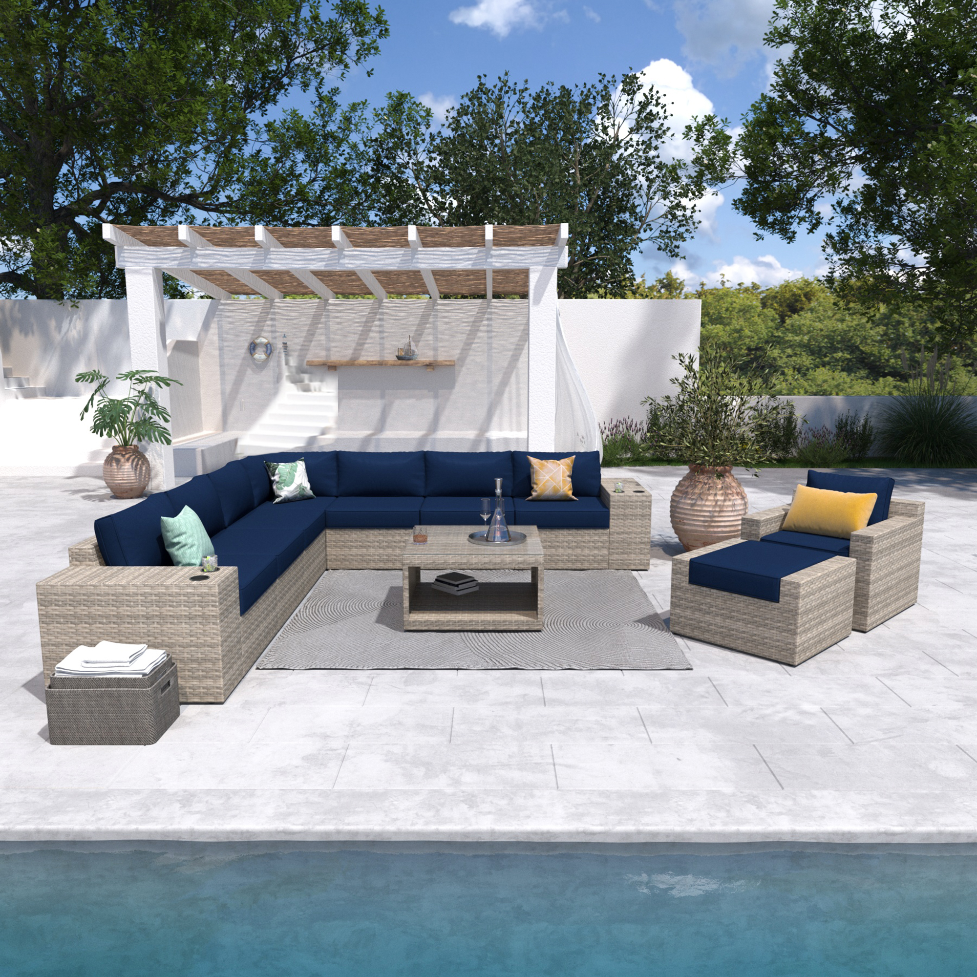 VENTURA 12 Piece Outdoor Sectional Sofa with Side Table-Baeryon Furniture
