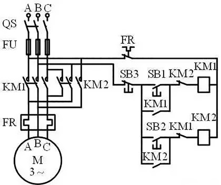 Contactor control motor forward and reverse circuit