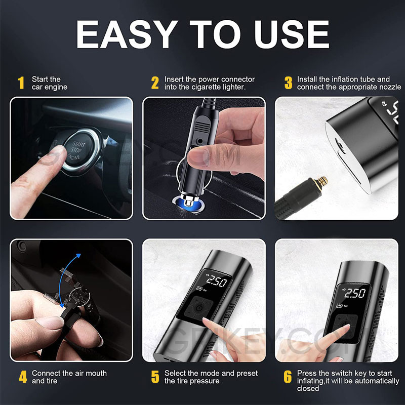 Tire Inflator Portable Air Compressor Pump 12V Mini Electric Tire Pump Up to 150PSI w/ Digital Screen LED Light for Car Tires-grikey