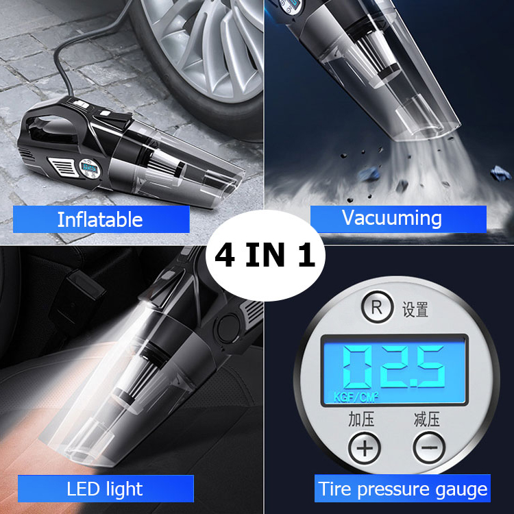4 in 1 Portable Car Vacuum Cleaner with Digital Air Compressor Pump, High Power 6000Pa Handheld Vacuum w/Light, Tire Inflator-grikey