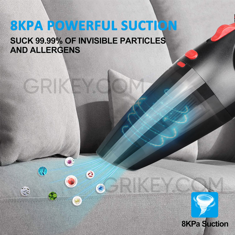 Cordless Handheld Car Vacuum Cleaner Portable 8000Pa Powerful Suction Rechargeable Auto Vaccum Cleaner for Home Office Sofa Desk-grikey