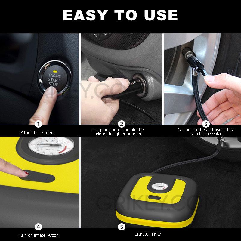 Portable Tire Inflator 12V DC Car Tire Pump with Pressure Gauge Fast Inflation Air Compressor with LED Light for Auto Bike Balls-grikey