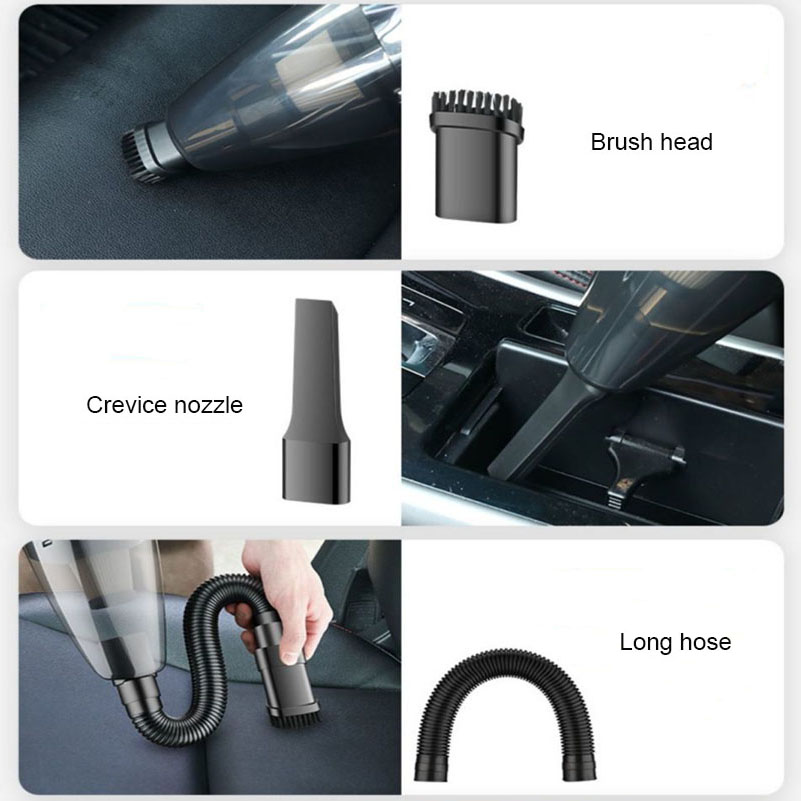 4-IN-1 Car Vacuum Cleaner Tire Inflator Portable Air Compressor with Tire Pressure Gauge LED Light DC 12V Auto Vacuum Cleaner-grikey