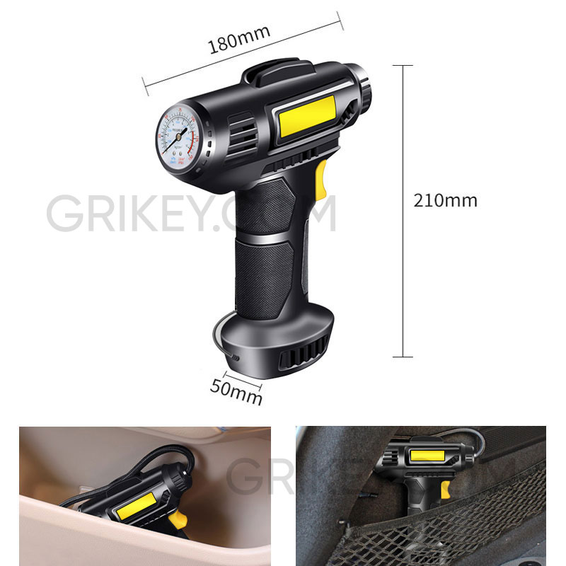Tire Inflator Air Compressor with Pressure Gauge LED Light 12V DC Portable Electric Air Pump 150PSI Tyre Inflator for Car Tires-grikey