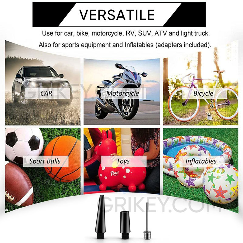 Portable Air Compressor Pump Tire Inflator 150PSI Heavy Duty Dual Cylinder with Pressure Gauge LED Light for Car SUV Trucks RV-grikey