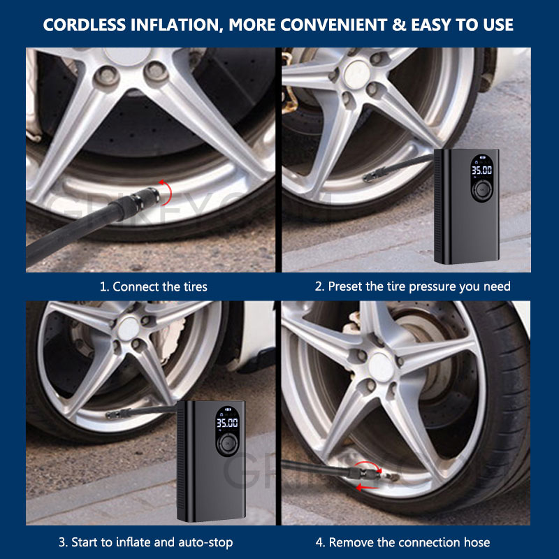 Cordless Tire Inflator Portable Air Compressor 150 PSI Rechargeable Battery 6000mAh Electric Air Pump for Car Tires Bicycle Motorcycle Ball-grikey