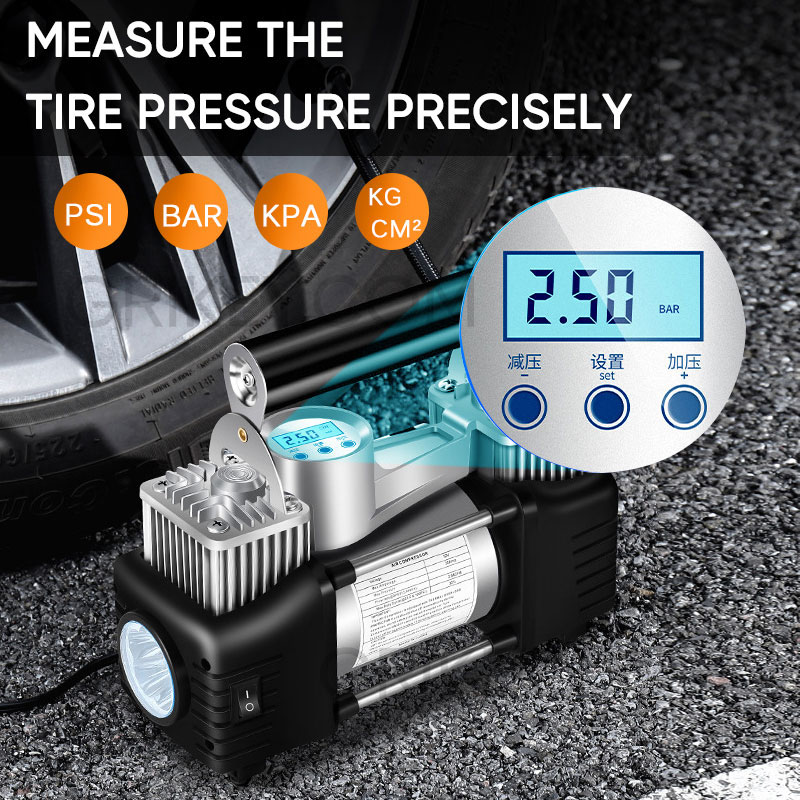 12V Portable Air Compressor 150PSI Tire Inflator Dual Cylinder Tire Pump with LED Light Auto Shut-Off for Car SUVs RVs Trucks-grikey