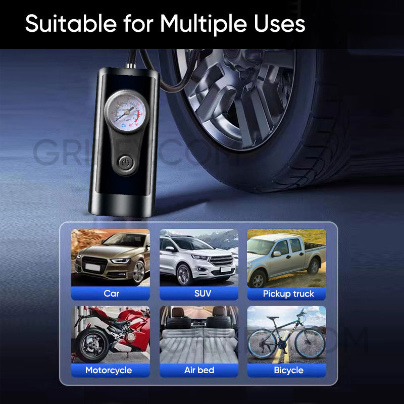 Tire Inflator Portable Air Compressor 12V Mini Electric Auto Tire Pump with Pressure Gauge LED Light for Car Tires Bicycle Ball-grikey