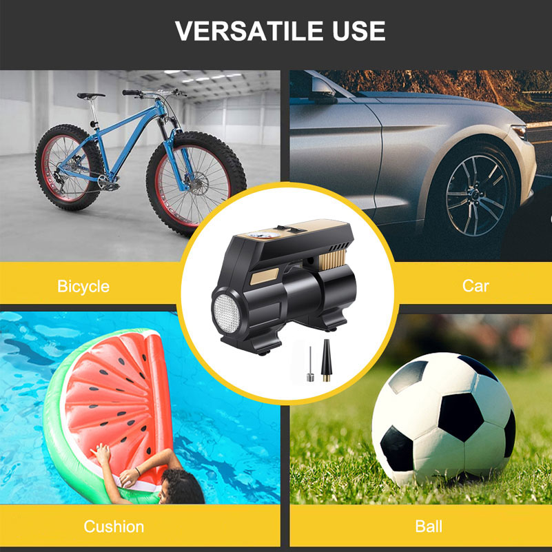 Tire Inflator Portable Air Compressor w/ Pressure Gauge LED Light 12V DC Portable Electric Air Pump 150PSI Car Tyre Inflator -grikey