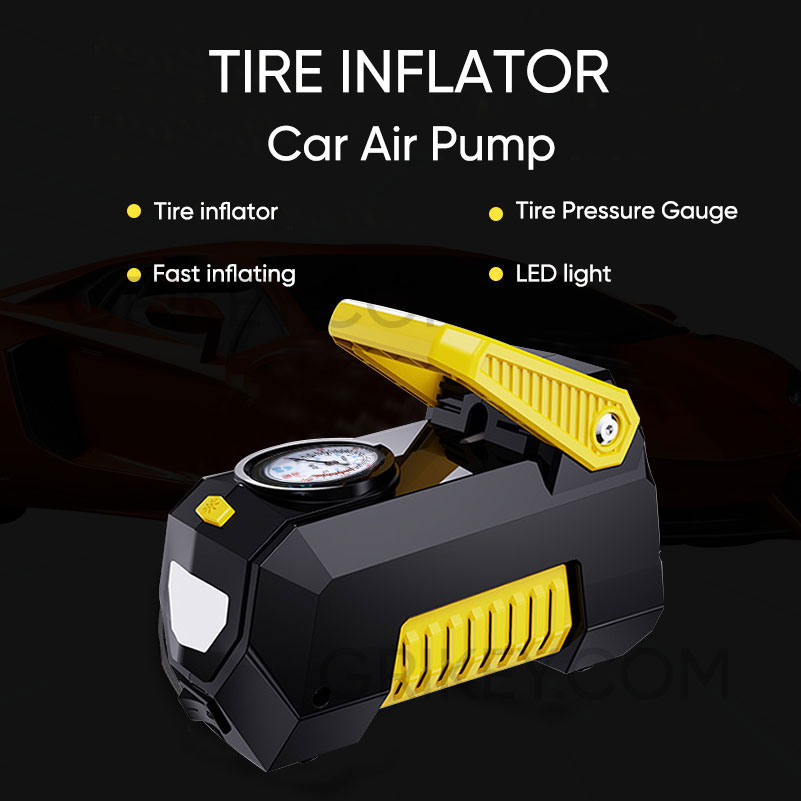 Tire Inflator Air Compressor Portable Air Pump 12V DC Auto Tire Pump w/ Pressure Gauge LED Light for Car Tires Bicycle Balls-grikey