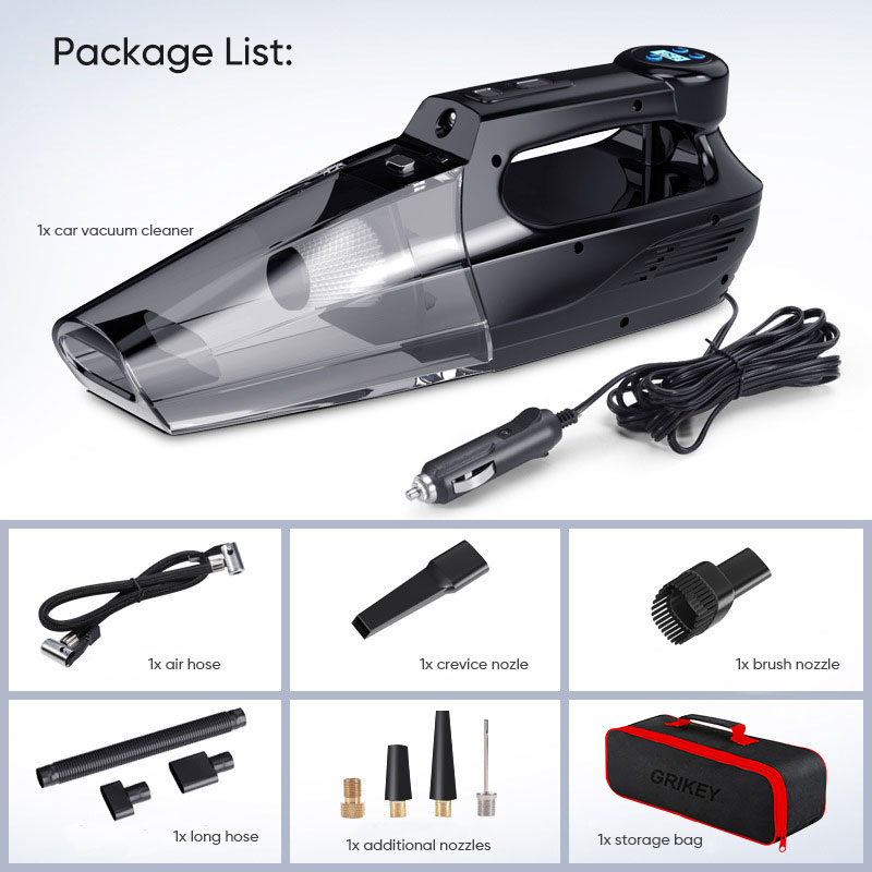  4-in-1 Car Vacuum Cleaner DC 12V Tire Inflator Portable Air Compressor with Digital Tire Pressure Gauge LCD Display LED Light-grikey