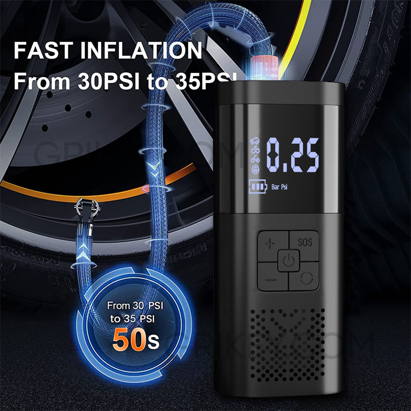 Portable Air Compressor Car Tire Inflator Auto Tire Pump w/ Digital Pressure Gauge LED Light Fast Inflation Car Tires Motorcycles-grikey