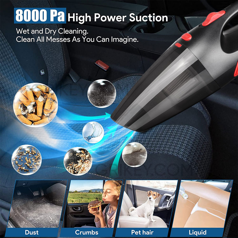 Car Vacuum Cleaner 120W High Power 12V DC Portable Handheld Corded Auto Vaccum Cleaner Car Accessory for Quick Cleaning -grikey