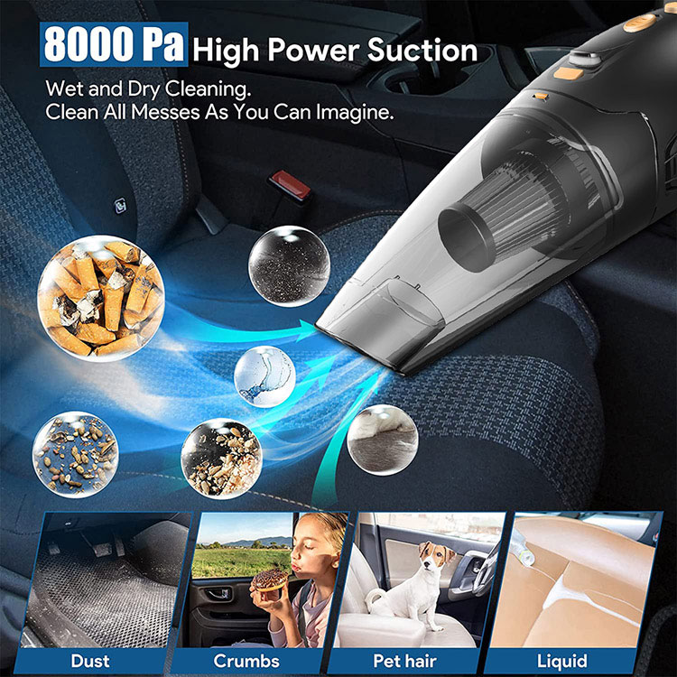 Portable Car Vacuum Cleaner w/LED Light 12V 120W High Power Handheld Vacuum Auto Accessories Kit for Detailing Cleaning Interior-grikey