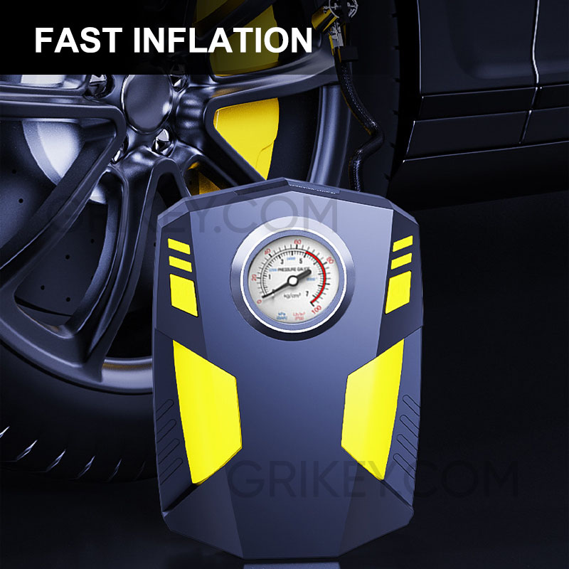 Tire Inflator Air Compressor with Pressure Gauge LED Light 12V DC Portable Electric Air Pump Tyre Inflator for Car Tires -grikey