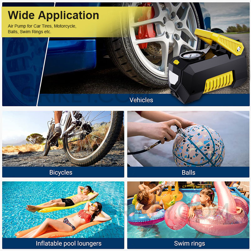 Tire Inflator Air Compressor Portable Air Pump 12V DC Auto Tire Pump w/ Pressure Gauge LED Light for Car Tires Bicycle Balls-grikey