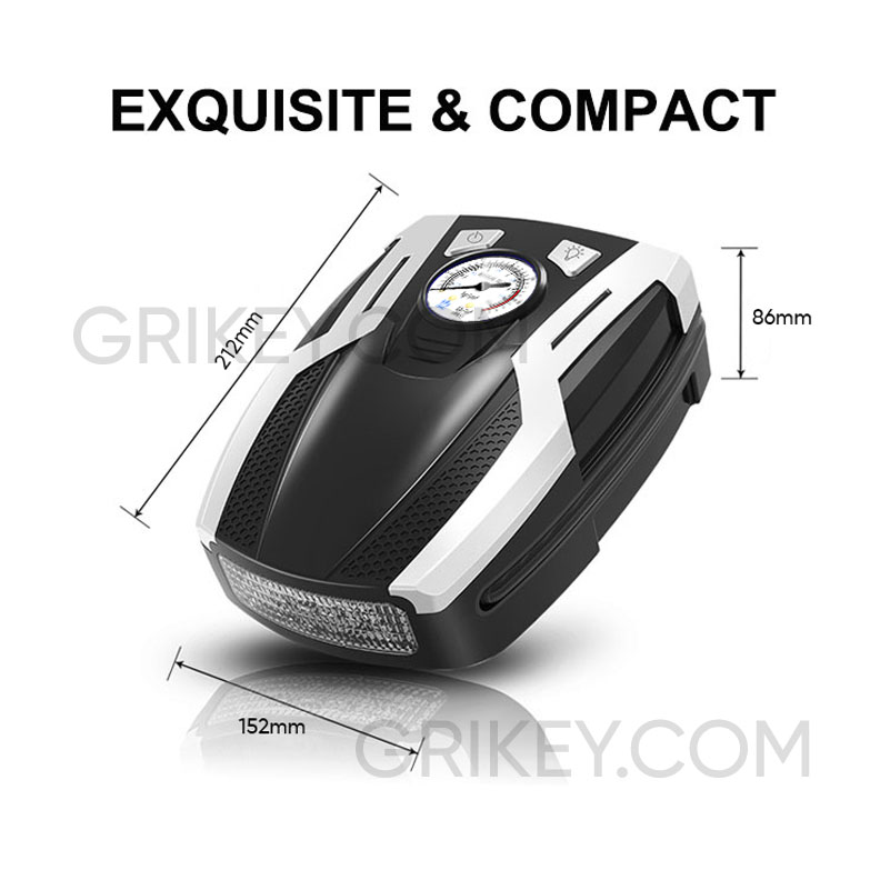 Air Compressor Tire Inflator DC 12V Portable Auto Tire Pump Dial Pressure Gauge w/ LED Light Air Pump for Car Tires Bicycle -grikey