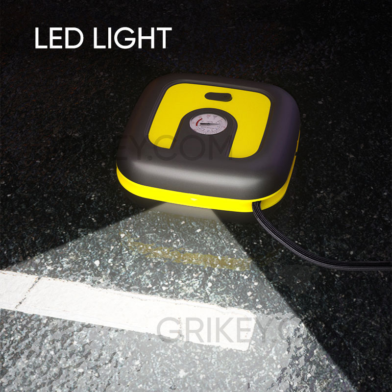 Portable Tire Inflator 12V DC Car Tire Pump with Pressure Gauge Fast Inflation Air Compressor with LED Light for Auto Bike Balls-grikey