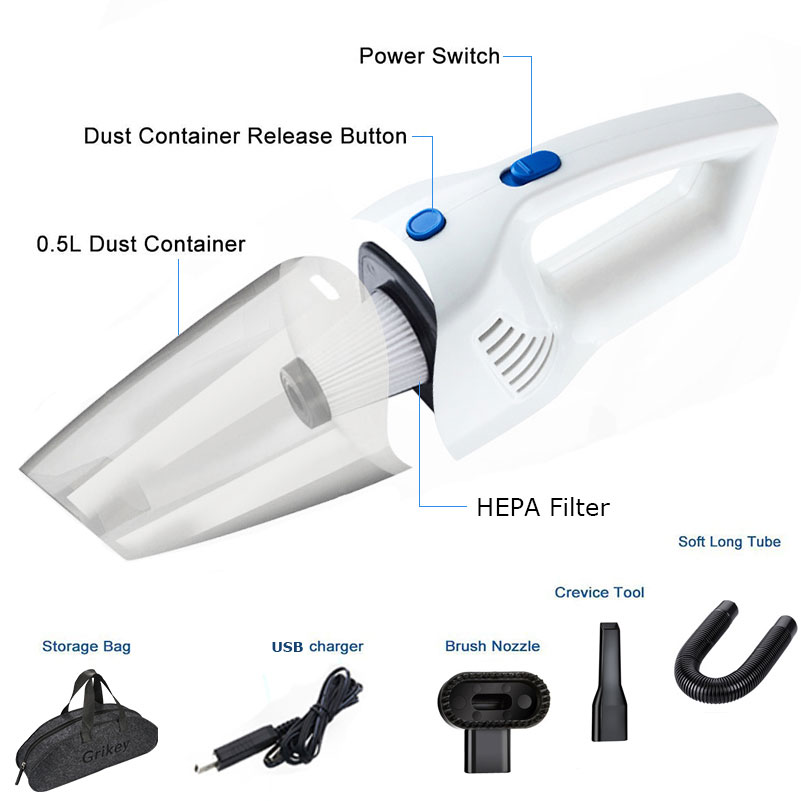 USB Powerful Wireless Vacuum Cleaner Car Vacuum Cleaner for Car Handheld Portable Vacuum Cleaner Car Wireless Vaccums Cleaners-grikey