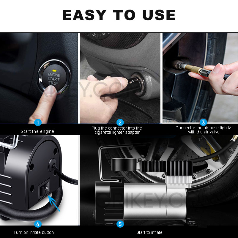 Air Compressor Tire Inflator Portable DC 12V 150PSI Auto Air Pump with Pressure Gauge for Car Tires Bicycle and Other Inflatables-grikey