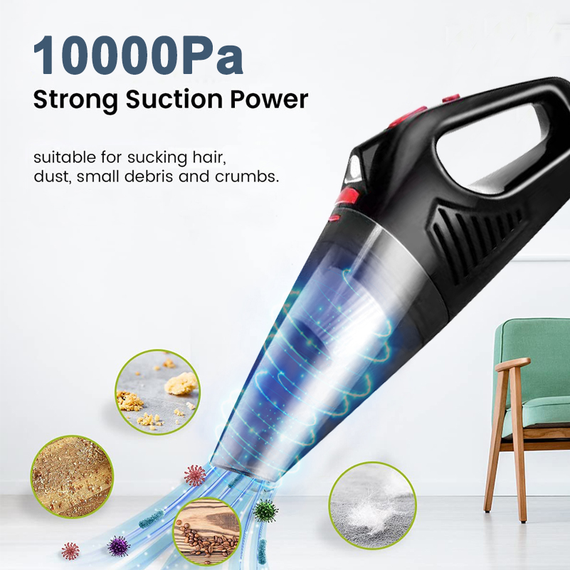 Handheld Vacuum Cleaner Cordless Rechargeable 10000Pa Strong Suction Portable Car Vacuum Cleaner w/ LED Light for Auto Office-grikey