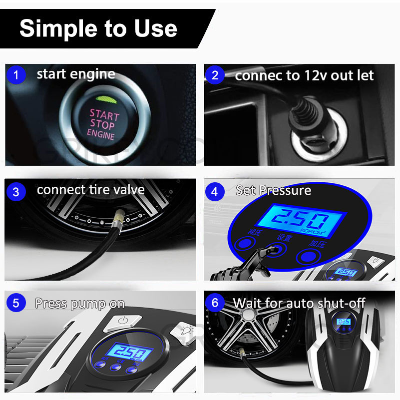 Air Compressor Tire Inflator DC 12V Portable Auto Tire Pump Digital Pressure Gauge w/ LED Light Air Pump for Car Tires Bicycles -grikey