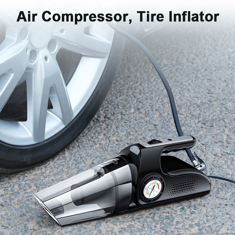 Portable Car Vacuum Cleaner with Air Compressor Pump, DC 12V Tire Inflator Handheld Car Vacuum with LED Light Wet/Dry Vacuum-grikey