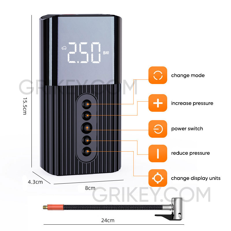 Tire Inflator Portable Air Compressor Cordless & Strong Power Air Pump with 6000mAh Battery Fast inflate 150PSI Tire Pump with LED Light for Car Bike Motor Ball-grikey