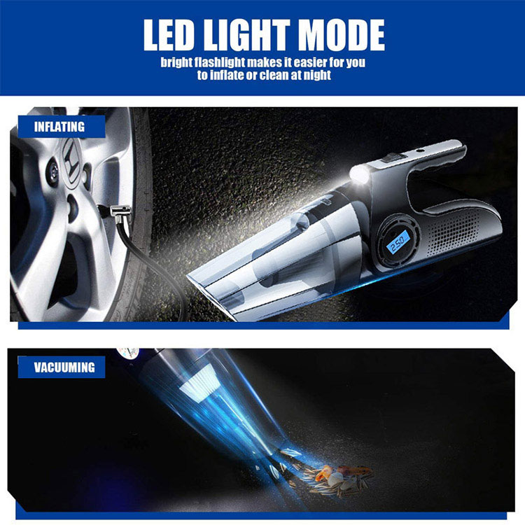 Car Vacuum Cleaner Tire Inflator Portable Air Compressor with Digital Tire Pressure Gauge LCD Display and LED Light-grikey