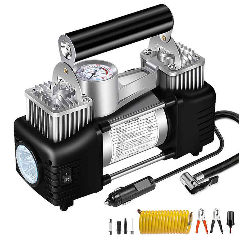 Portable Air Compressor 12V 150PSI Tire Inflator Dual Cylinder Tire Pump with Pressure Gauge LED Light for Car SUVs Trucks