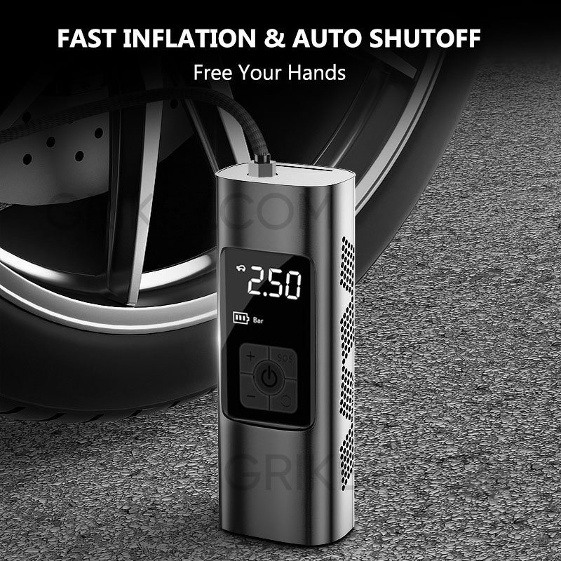 Tire Inflator Portable Air Compressor Pump 12V Mini Electric Tire Pump Up to 150PSI w/ Digital Screen LED Light for Car Tires-grikey