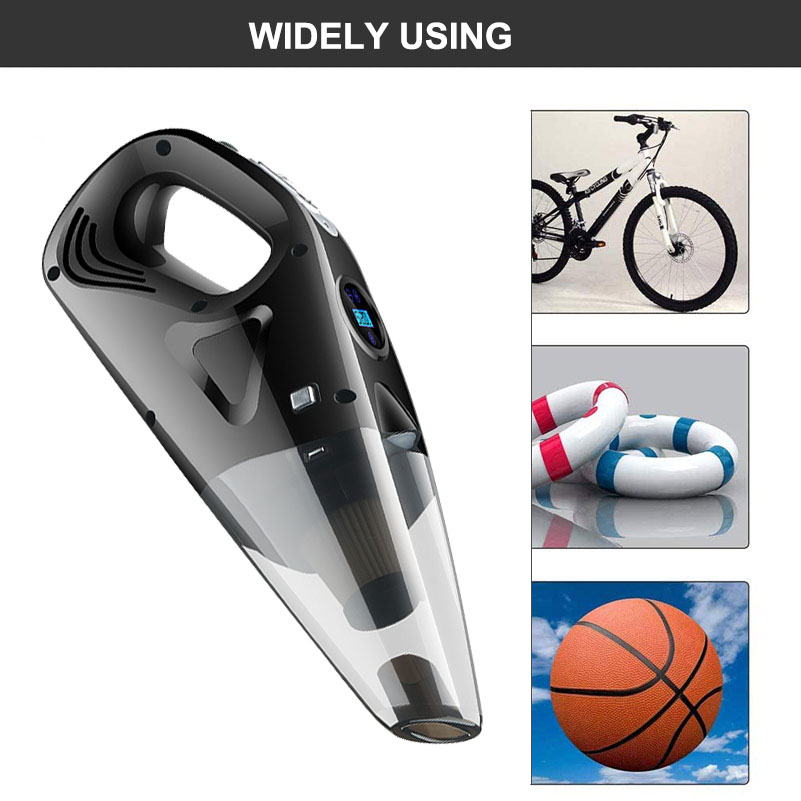 4-IN-1 Car Vacuum Cleaner Tire Inflator Portable Air Compressor with Digital Tire Pressure Gauge LCD Display LED Light DC 12V -grikey