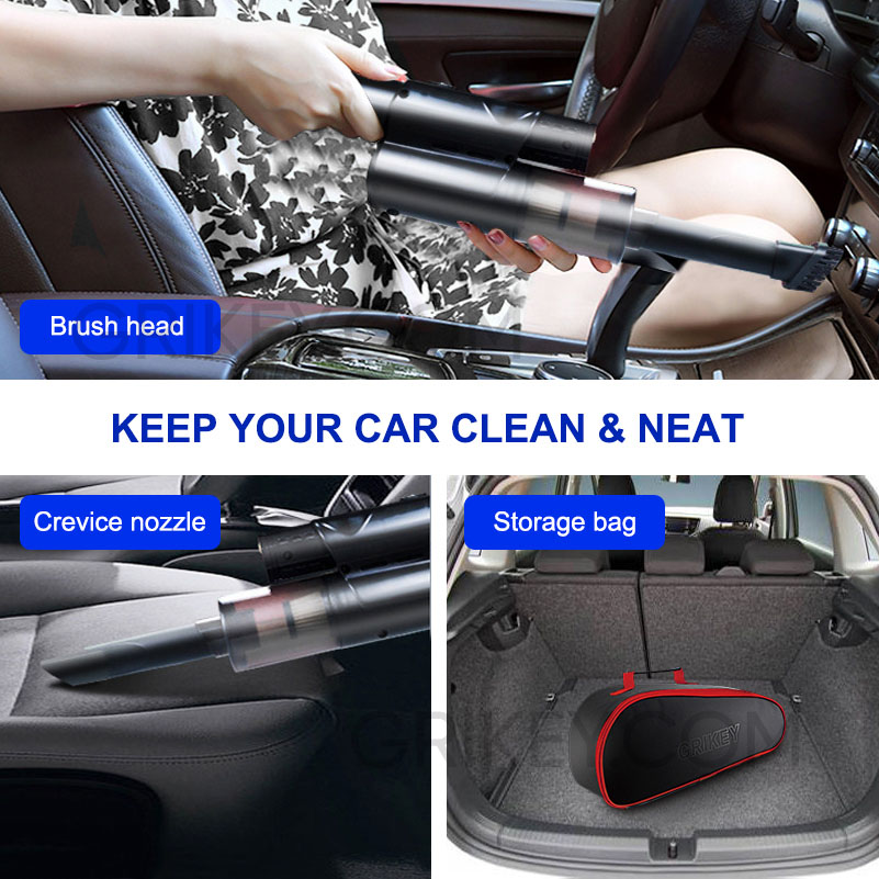 Cordless Car Vacuum Cleaner 4-in-1 Tire Inflator Portable Air Compressor with Digital Tire Pressure Gauge LCD Display LED Light -grikey