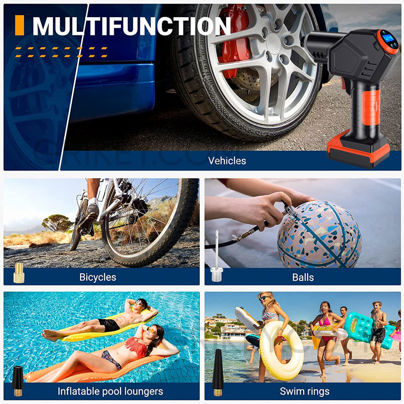 Cordless Tire Inflator Air Compressor Rechargeable Battery Powered Portable Air Pump Digital Pressure Gauge for Cars Motorcycles-grikey