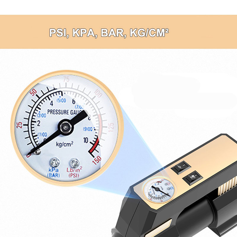 Tire Inflator Portable Air Compressor w/ Pressure Gauge LED Light 12V DC Portable Electric Air Pump 150PSI Car Tyre Inflator -grikey