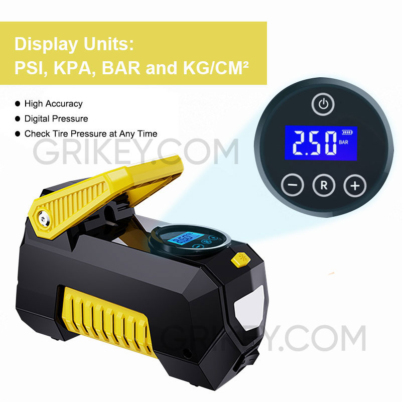 Air Compressor Tire Inflator Portable Air Pump 12V DC Auto Tire Pump w/ Digital Pressure Gauge LED Light for Car Tires Bicycle Ball-grikey
