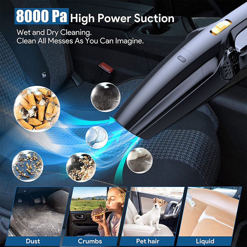 Car Vacuum Cleaner 120W High Power 12V DC Portable Handheld Corded Auto Vaccum Cleaner Car Accessory for Quick Cleaning -grikey