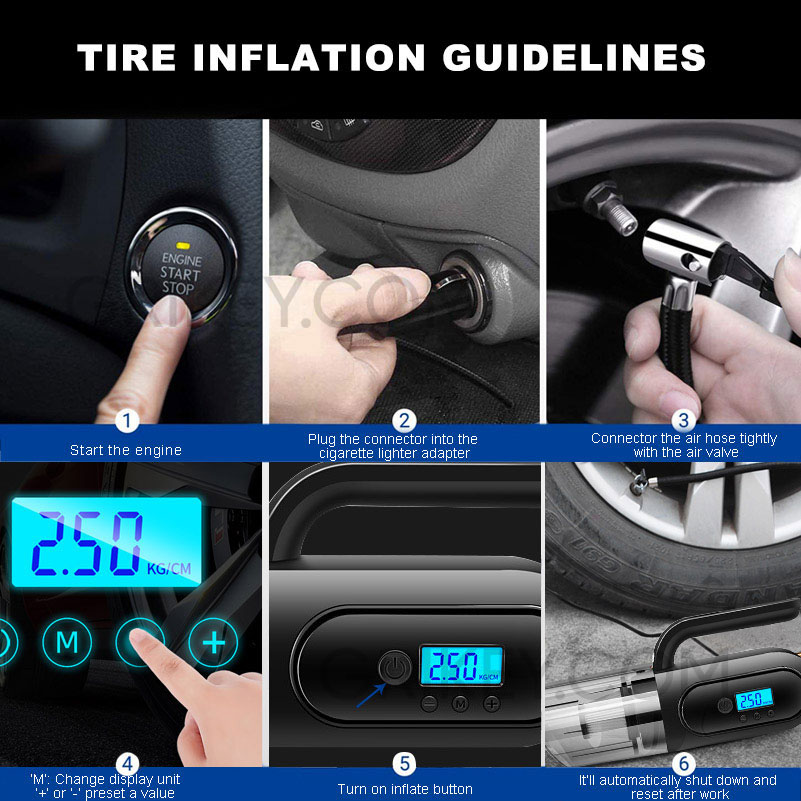 4-in-1 Car Vacuum Cleaner, Tire Inflator Portable Air Compressor with Digital Tire Pressure Gauge LCD Display and LED Light-grikey