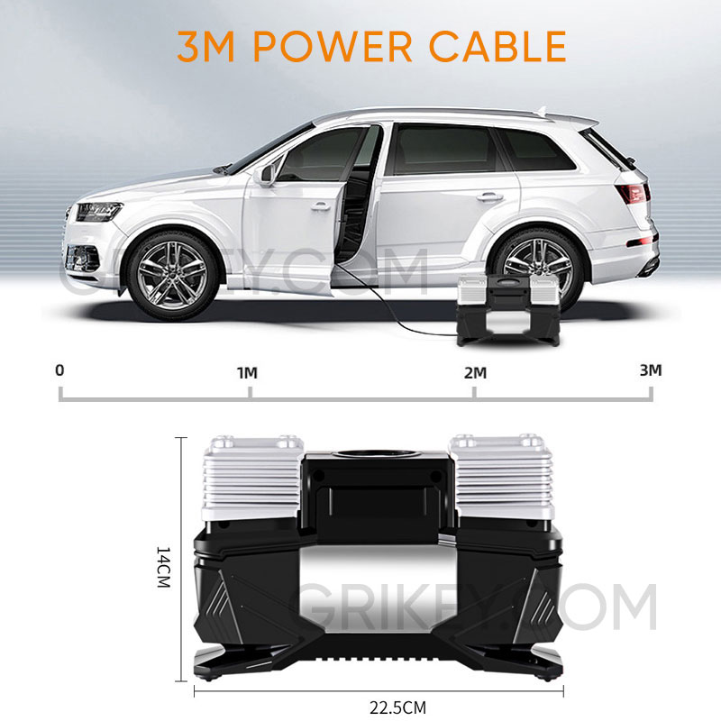 Portable Car Air Compressor Pump with Digital Gauge, 12V Dual Cylinder Tire Inflator Auto Shut Off Pump for Car SUV Truck RVs Bike Motorcycle Ball-grikey