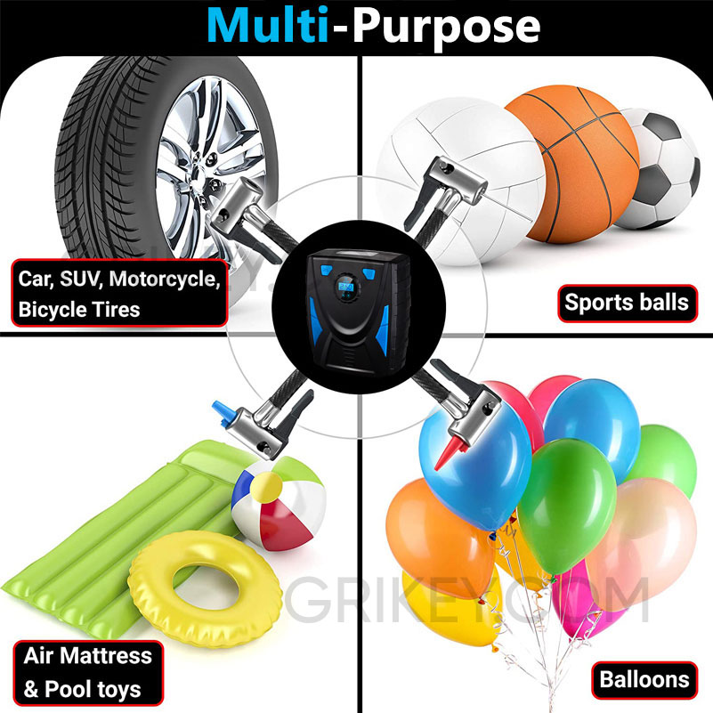 Tire Inflator Portable Air Compressor Air Pump w/ Digital Pressure Gauge LED Light DC 12V, 150PSI Tire Pump for Car Tires Bicycles Balls-grikey