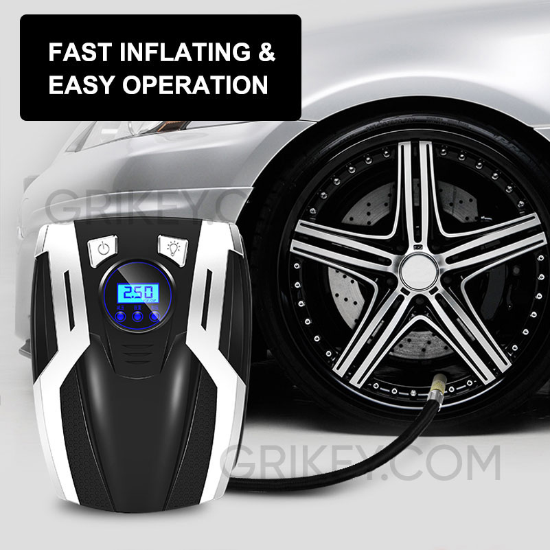 Air Compressor Tire Inflator DC 12V Portable Auto Tire Pump Digital Pressure Gauge w/ LED Light Air Pump for Car Tires Bicycles -grikey