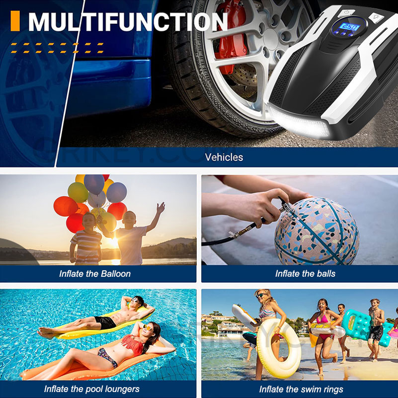 Air Compressor Tire Inflator DC 12V Portable Auto Tire Pump Digital Pressure Gauge w/ LED Light Air Pump for Car Tires Bicycles -grikey