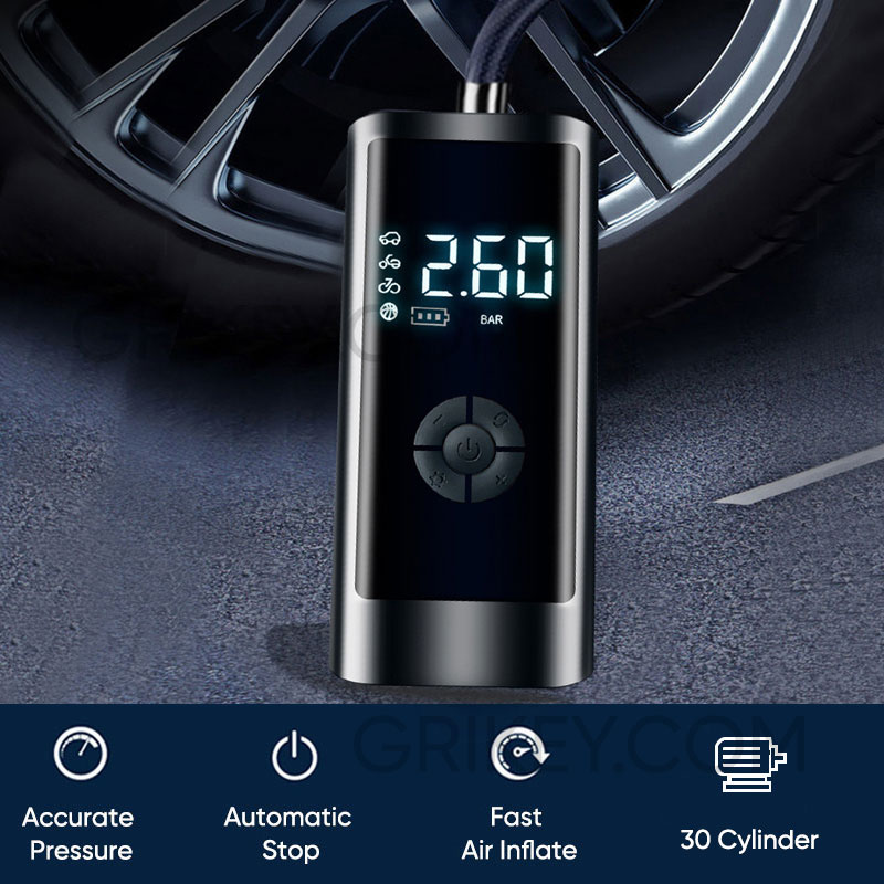 Tire Inflator Portable Air Compressor Pump 12V Mini Electric Tire Pump with Digital Pressure Gauge LED Light for Car Tires Bicycles Motorcycles Balls-grikey