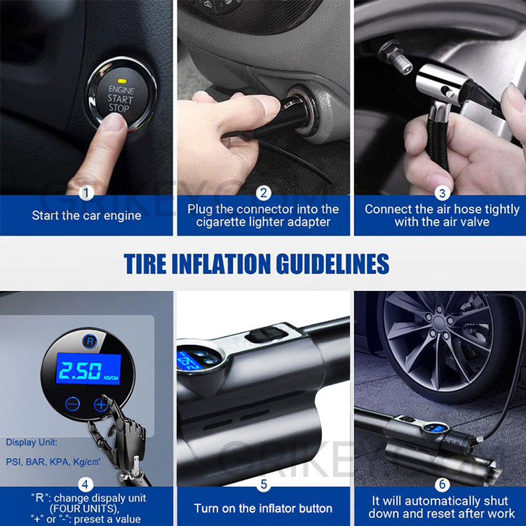 4-in-1 Car Vacuum Cleaner Tire Inflator Portable Air Compressor with Digital Tire Pressure Gauge LCD Display and LED Light 12V-grikey