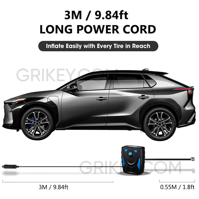 Tire Inflator Portable Air Compressor Air Pump w/ Digital Pressure Gauge LED Light DC 12V, 150PSI Tire Pump for Car Tires Bicycles Balls-grikey