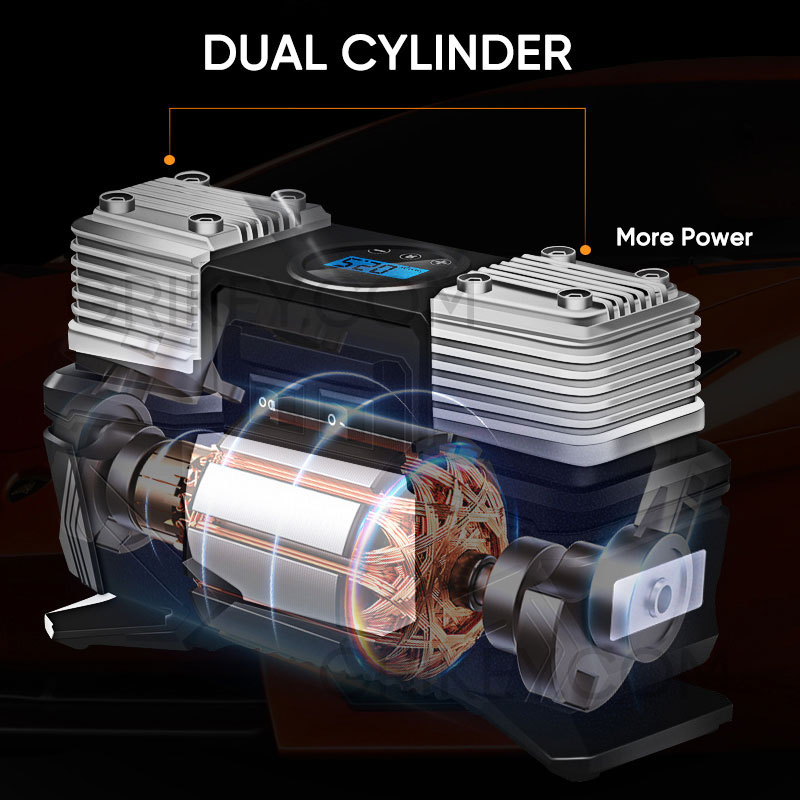 Portable Car Air Compressor Pump with Digital Gauge, 12V Dual Cylinder Tire Inflator Auto Shut Off Pump for Car SUV Truck RVs Bike Motorcycle Ball-grikey